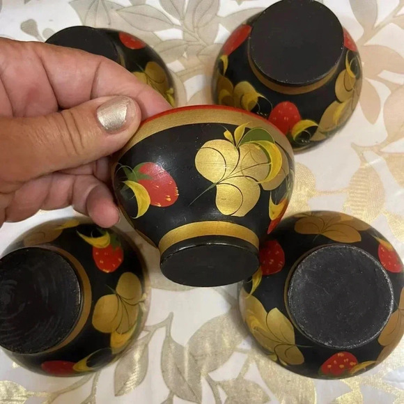 Set Of 13+Vintage Russian (USSR) Khokhloma Hand Painted  Wooden Jars Bowls Plate - Picture 4 of 15